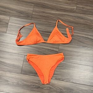 Aerie Ribbed Triangle Bikini Set in Bright Orange